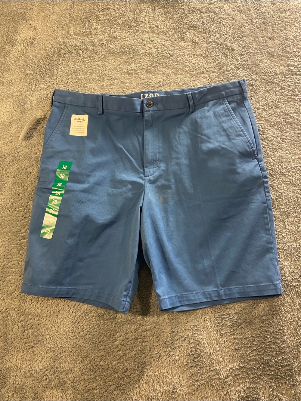 Izod Men's Slate Blue Flat Front Stretch Shorts 38 NWT